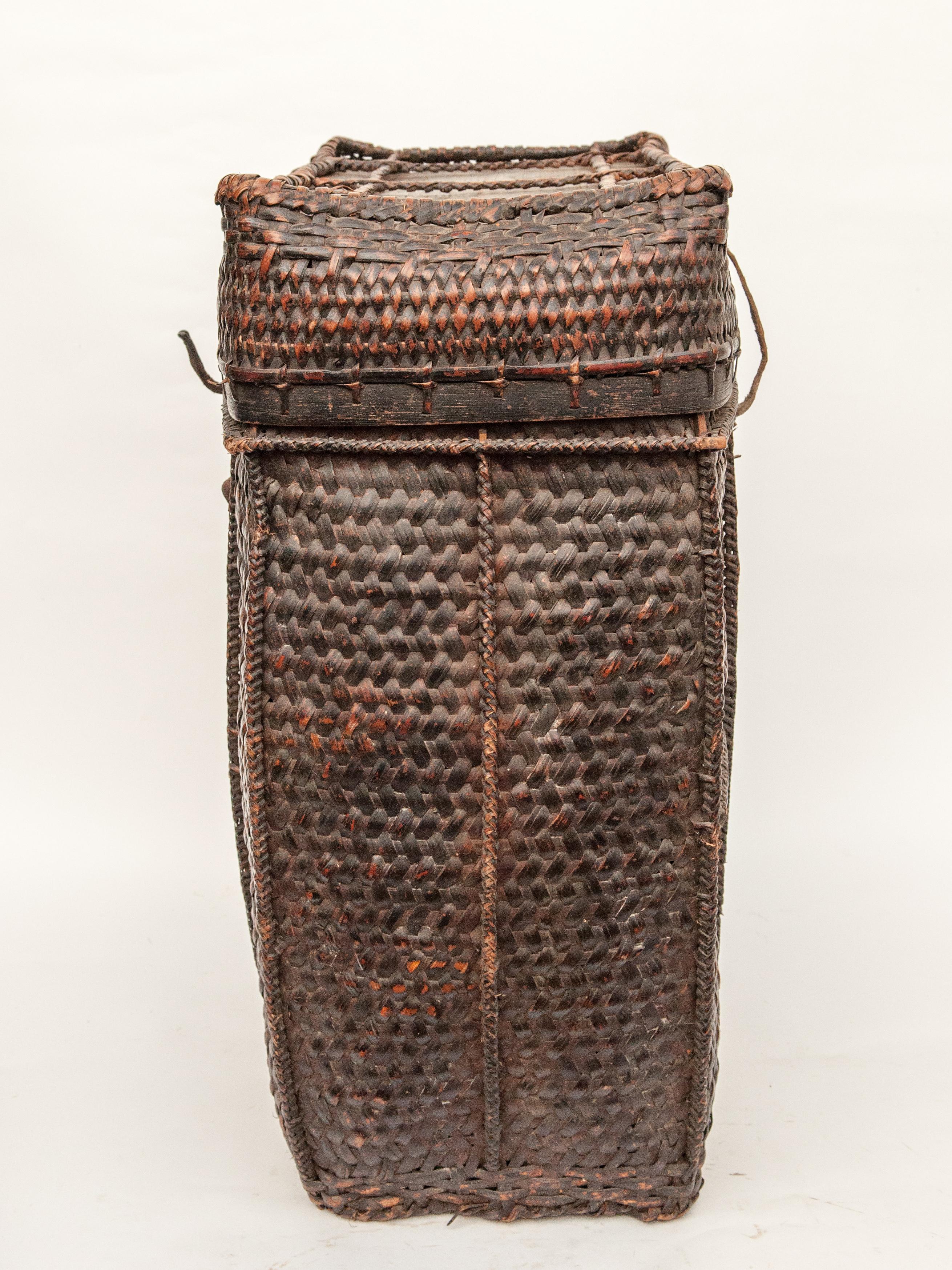 Hide Large Vintage Tribal Storage Basket with Lid from Bhutan, Mid-Late 20th Century
