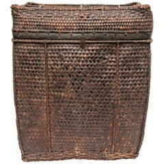 Large Vintage Tribal Storage Basket with Lid from Bhutan, Mid-Late 20th Century