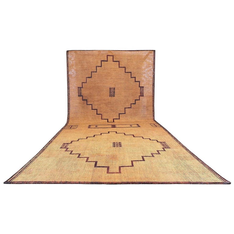 Large Vintage Tribal Tuareg Leather and Reed Rug, North Africa, 1960s For Sale