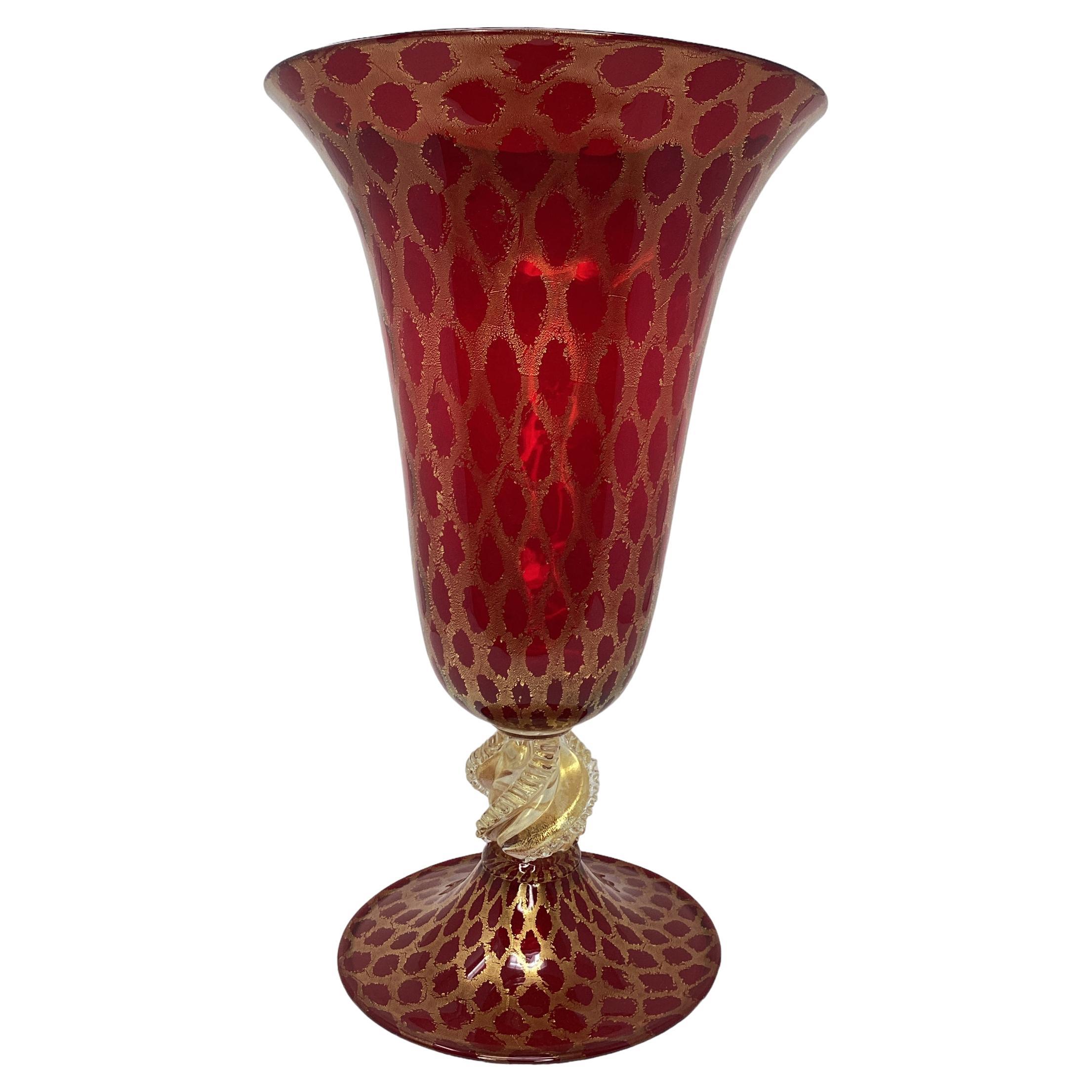 Large Vintage Trumpet Murano Glass Vase