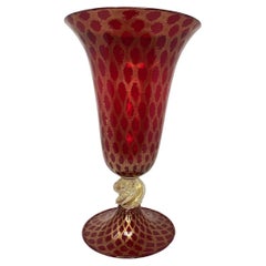 Grand vase vintage trompette en verre de Murano