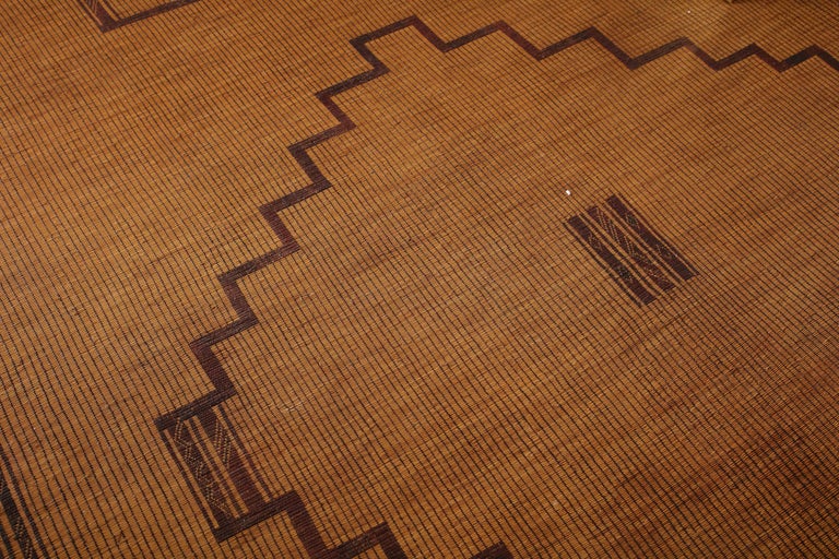 Mid-Century Modern Large Vintage Tribal Tuareg Leather and Reed Rug, North Africa, 1960s For Sale