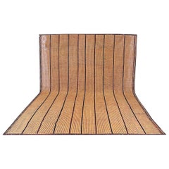 Large Vintage Tuareg Reed and Brown Leather Striped Rug, North Africa, 1960s