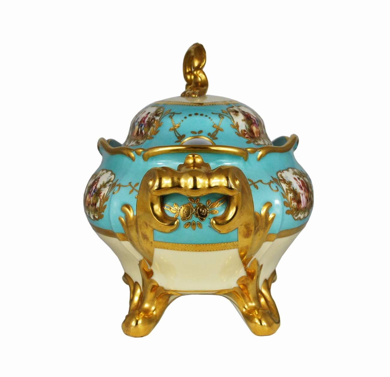 Sopera y bajoplato de porcelana azul Celeste Aqua de Thomas Bavaria, hacia 1930 Alemán en venta