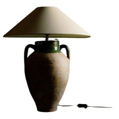 Große türkische Vintage-Tischlampe aus Steingut mit grün glasiertem Rand, 20. Jahrhundert