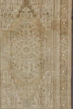 Large Vintage Turkish Floral Medallion Oushak Rug in All Neutral Palette
