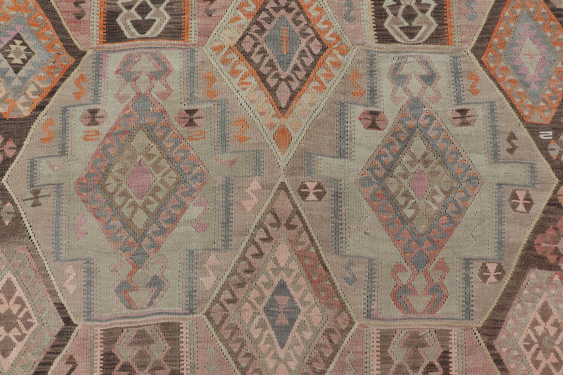 Large Vintage Turkish Kars Kilim with Multi Layered Diamond in Geometric Design For Sale 6