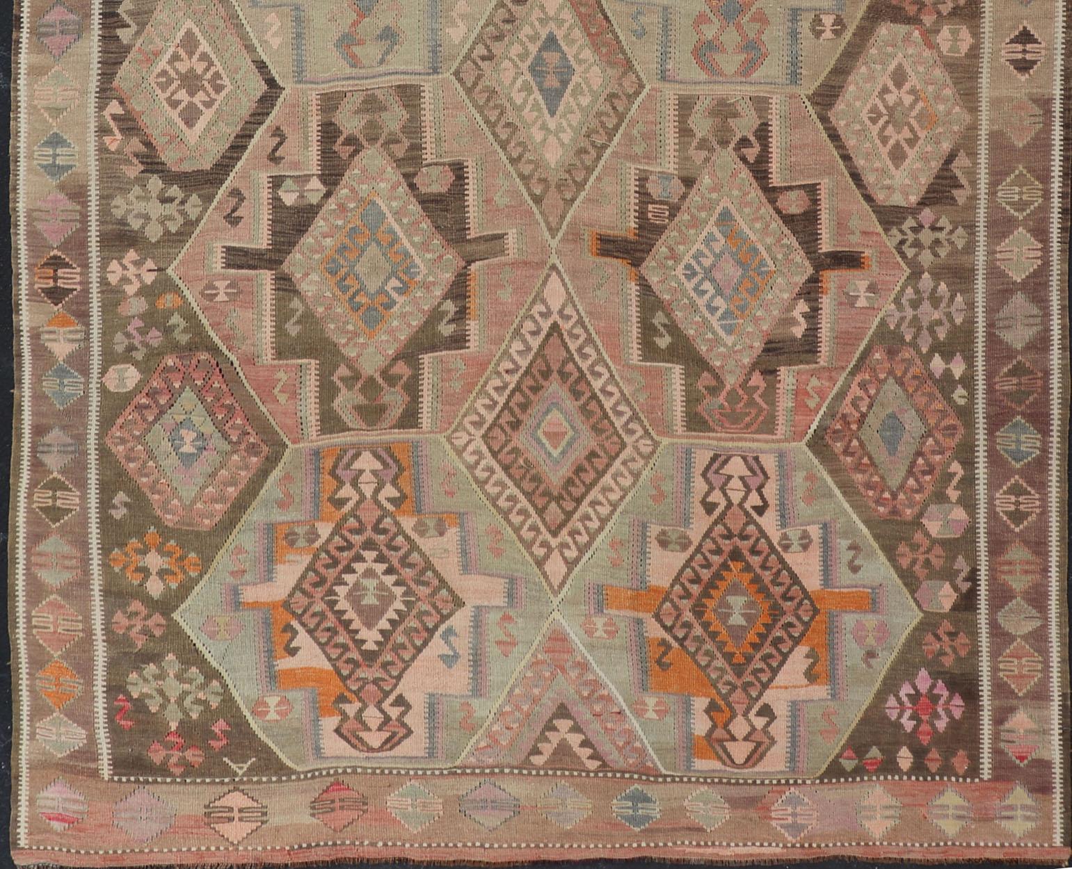 Large Vintage Turkish Kars Kilim with Multi Layered Diamond in Geometric Design In Good Condition For Sale In Atlanta, GA