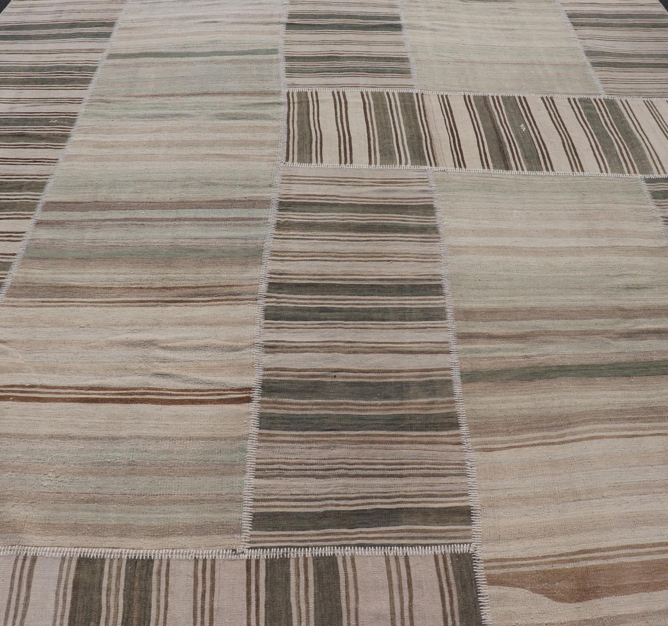 Large Vintage Turkish Kilim Rug -Earthy Tones and Striped Design 12' x 15'2 For Sale 6