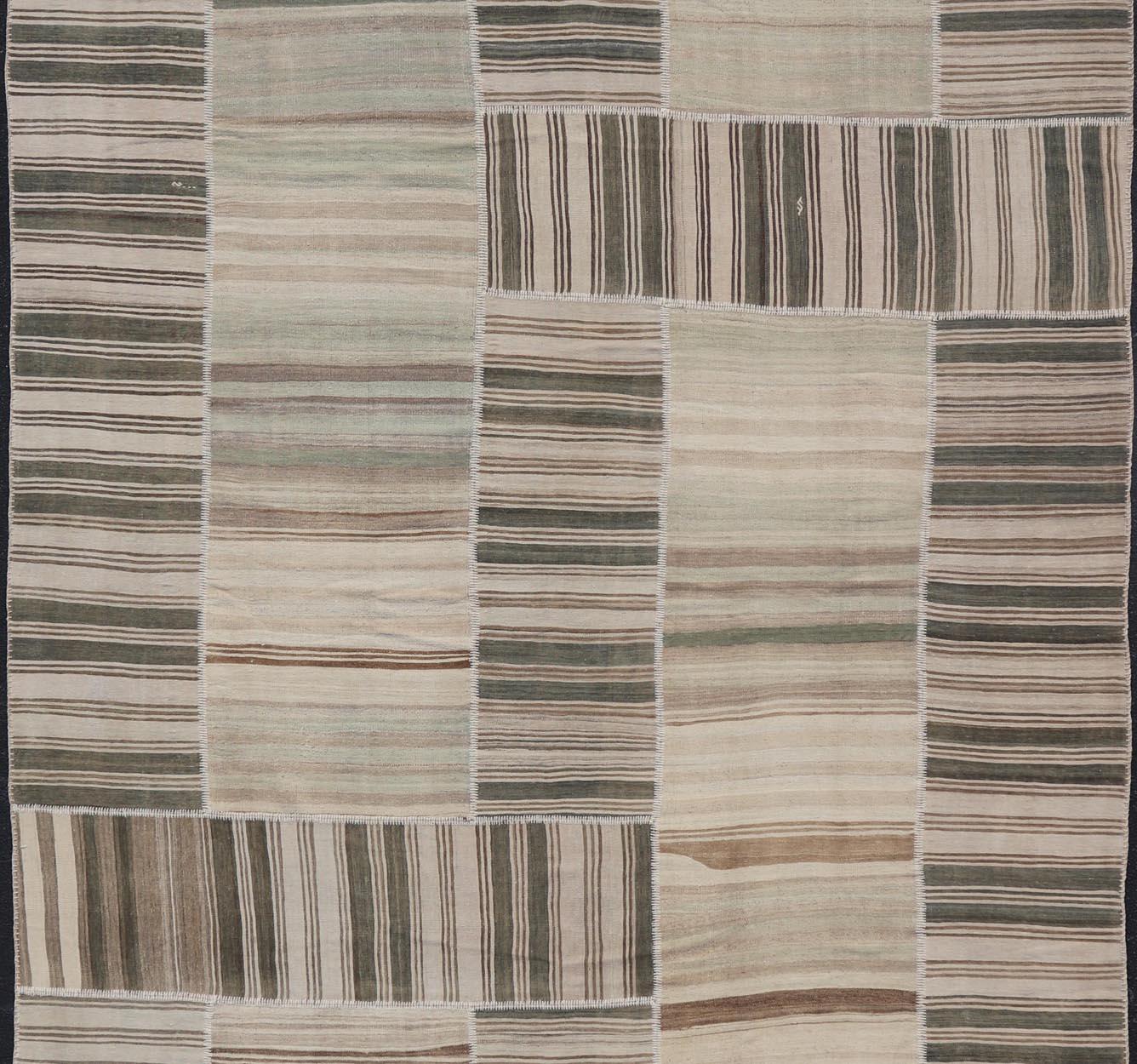Large Vintage Turkish Kilim Rug -Earthy Tones and Striped Design 12' x 15'2 For Sale 1
