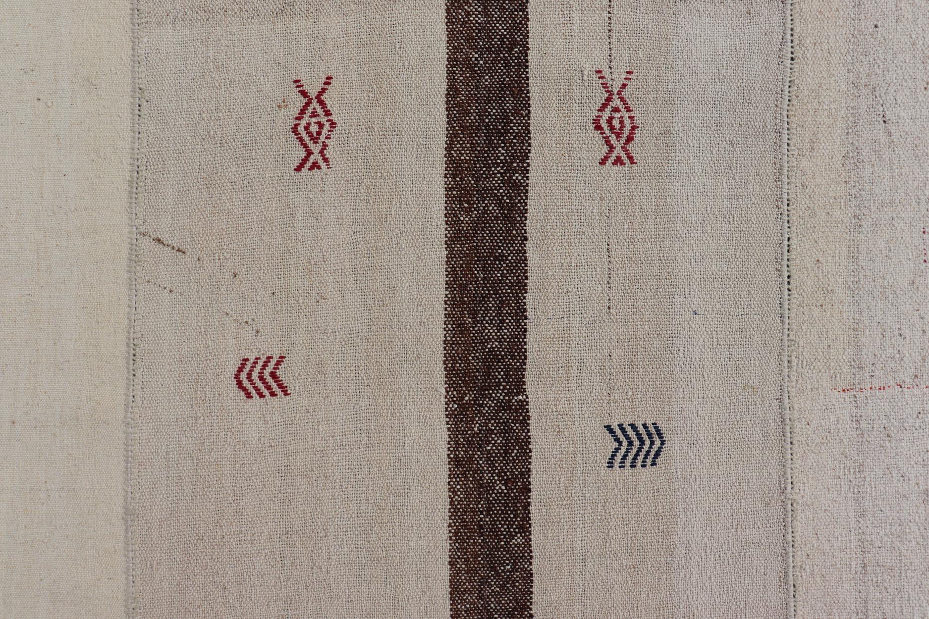 20th Century Large Vintage Turkish Kilim Rug with Multiple Panels in Taupe, Brown and Cream For Sale