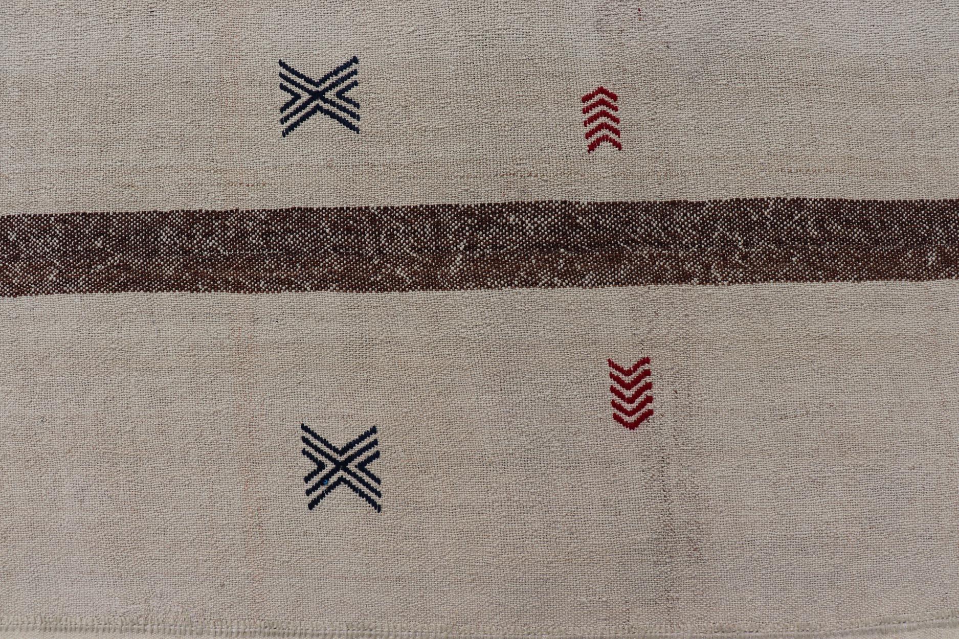 Wool Large Vintage Turkish Kilim Rug with Multiple Panels in Taupe, Brown and Cream For Sale