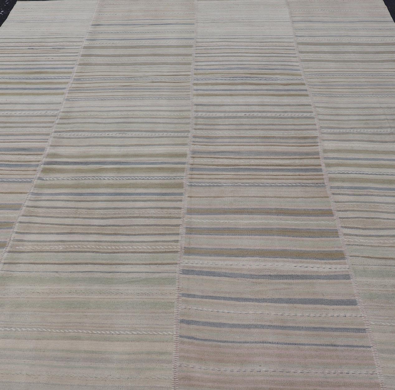 Grand tapis turc vintage Kilim à rayures pastel 9'0 x 12'9 en vente 3