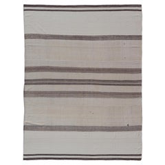 Large Vintage Turkish Kilim Rug with Stripes in Brown, White and Cream
