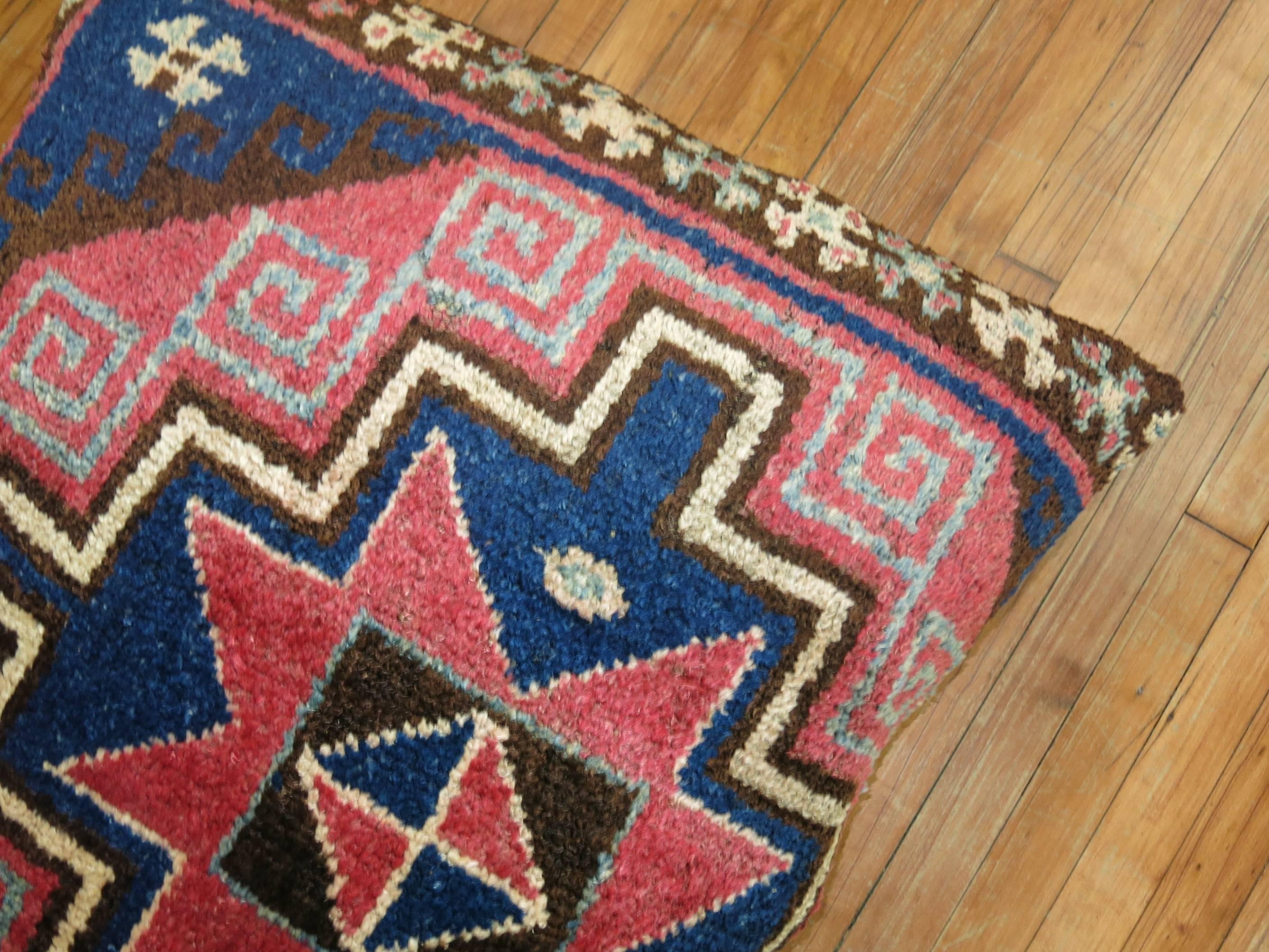 Large Boho Chic pillow made from a vintage Turkish konya rug. Measures: 36