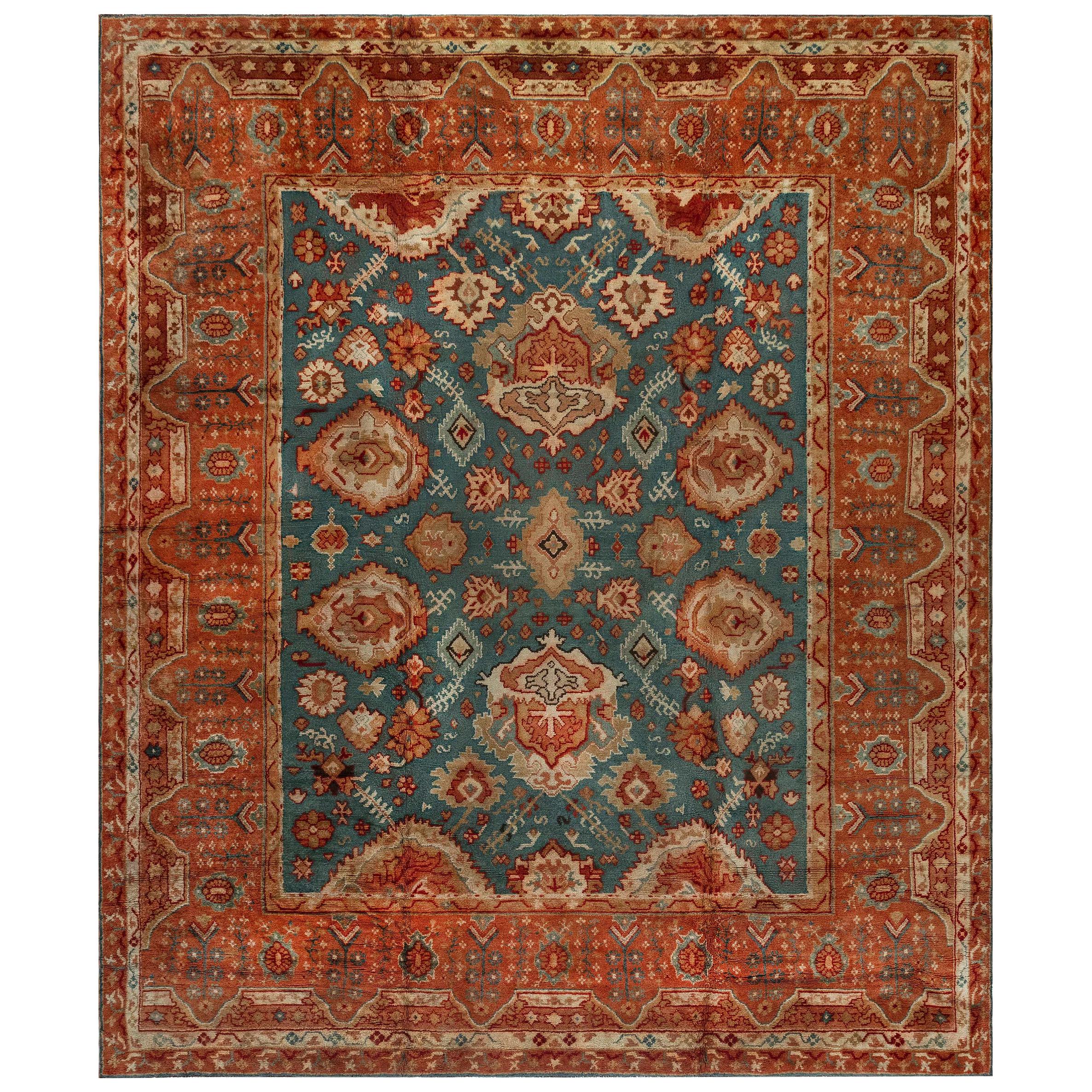 Large Vintage Turkish Oushak Handmade Wool Carpet For Sale