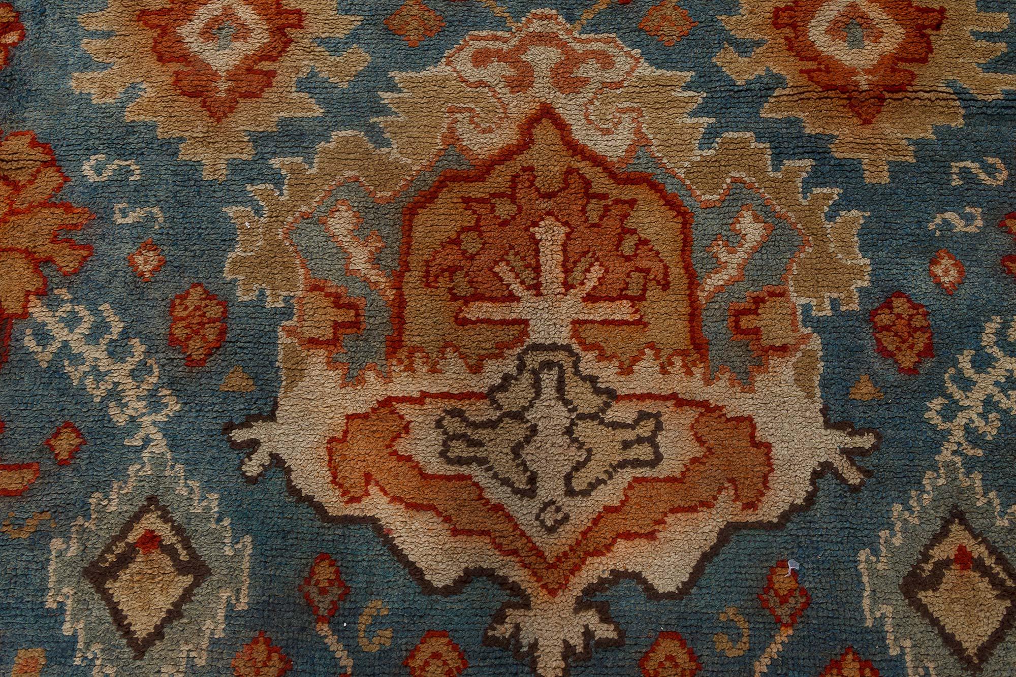 Hand-Knotted Large Vintage Turkish Oushak Handmade Wool Carpet For Sale