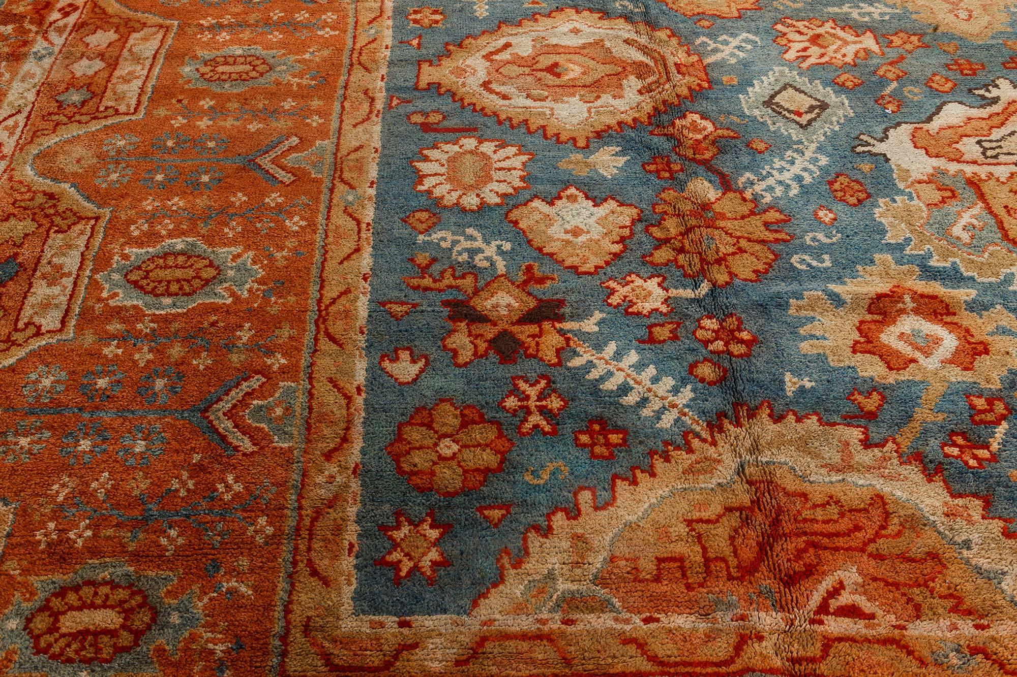 Large Vintage Turkish Oushak Handmade Wool Carpet For Sale 1