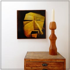 Large Vintage Turned Solid Wood Candlestick - H:62cm