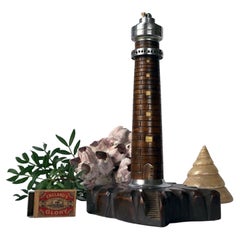 Large Vintage Turned Wood Lighthouse Table Lighter, c. 1920s