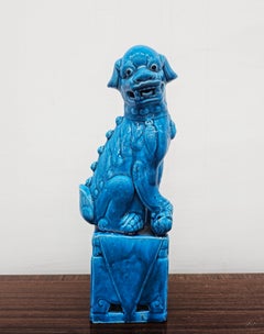 Large Vintage Turquoise Chinese Dragon Foo Dog Figurines done in glazed ceramics