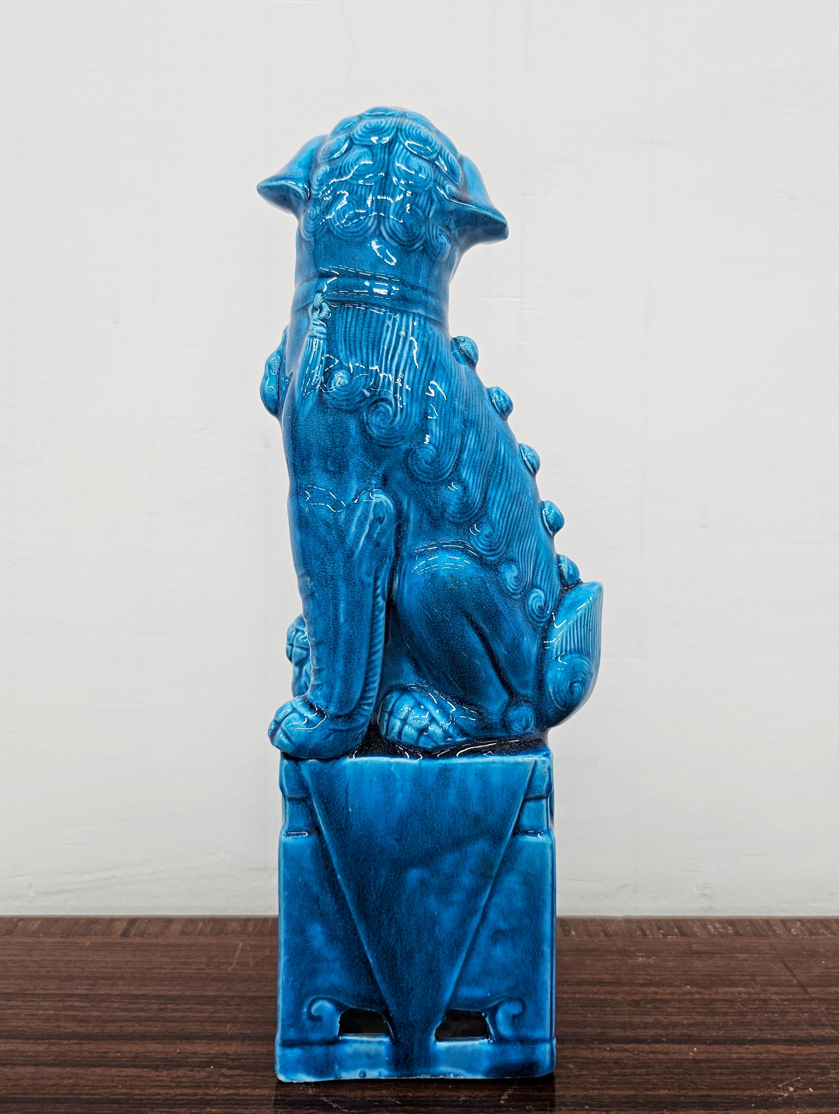 Große türkisfarbene chinesische Vintage-D Drachen- Foo-Hunde-Figuren aus glasierter Keramik (Moderne der Mitte des Jahrhunderts) im Angebot