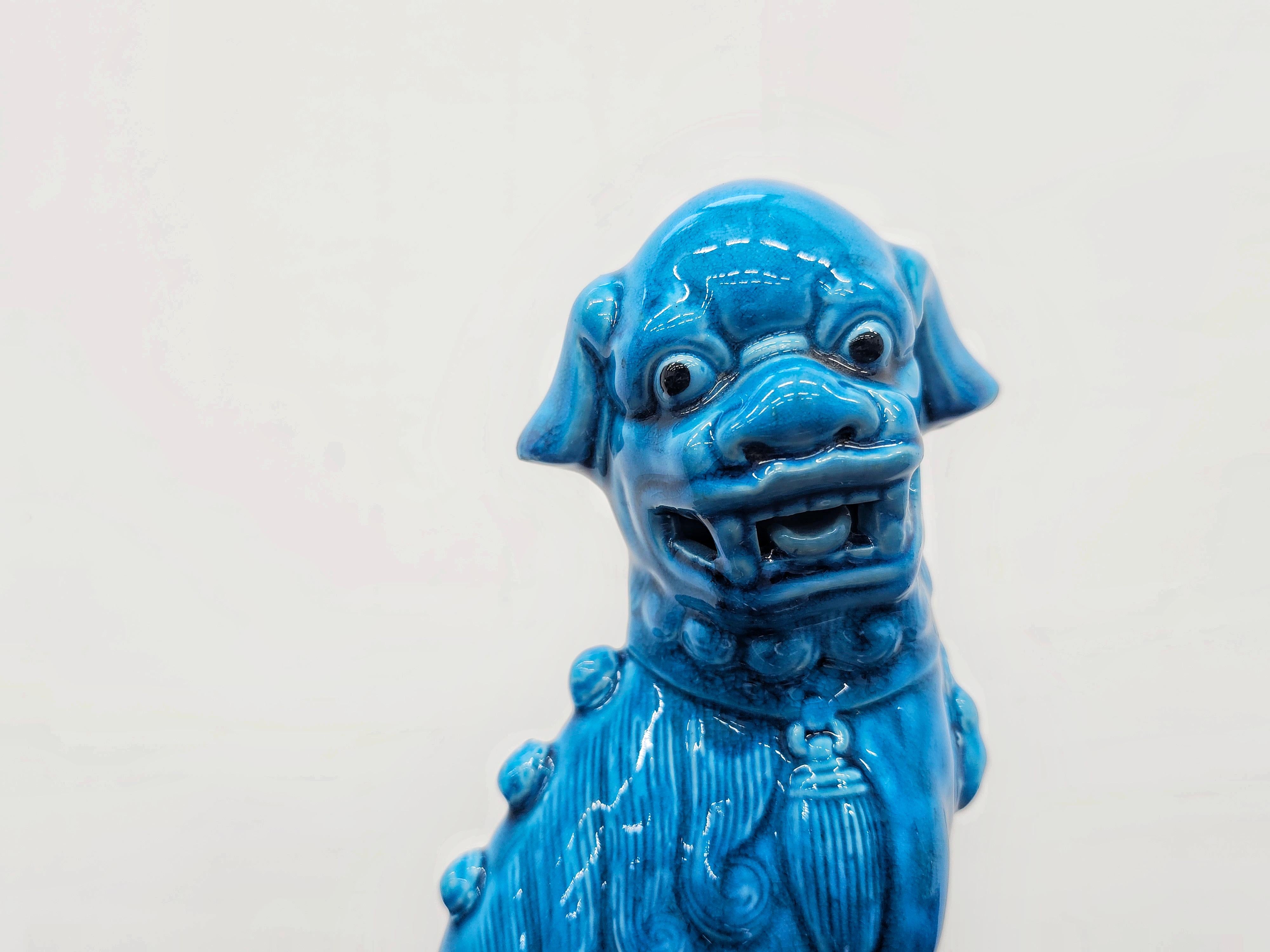 Große türkisfarbene chinesische Vintage-D Drachen- Foo-Hunde-Figuren aus glasierter Keramik im Zustand „Gut“ im Angebot in Beograd, RS