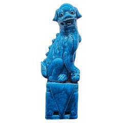 Large Vintage Turquoise Chinese Dragon Foo Dog Figurines done in glazed ceramics