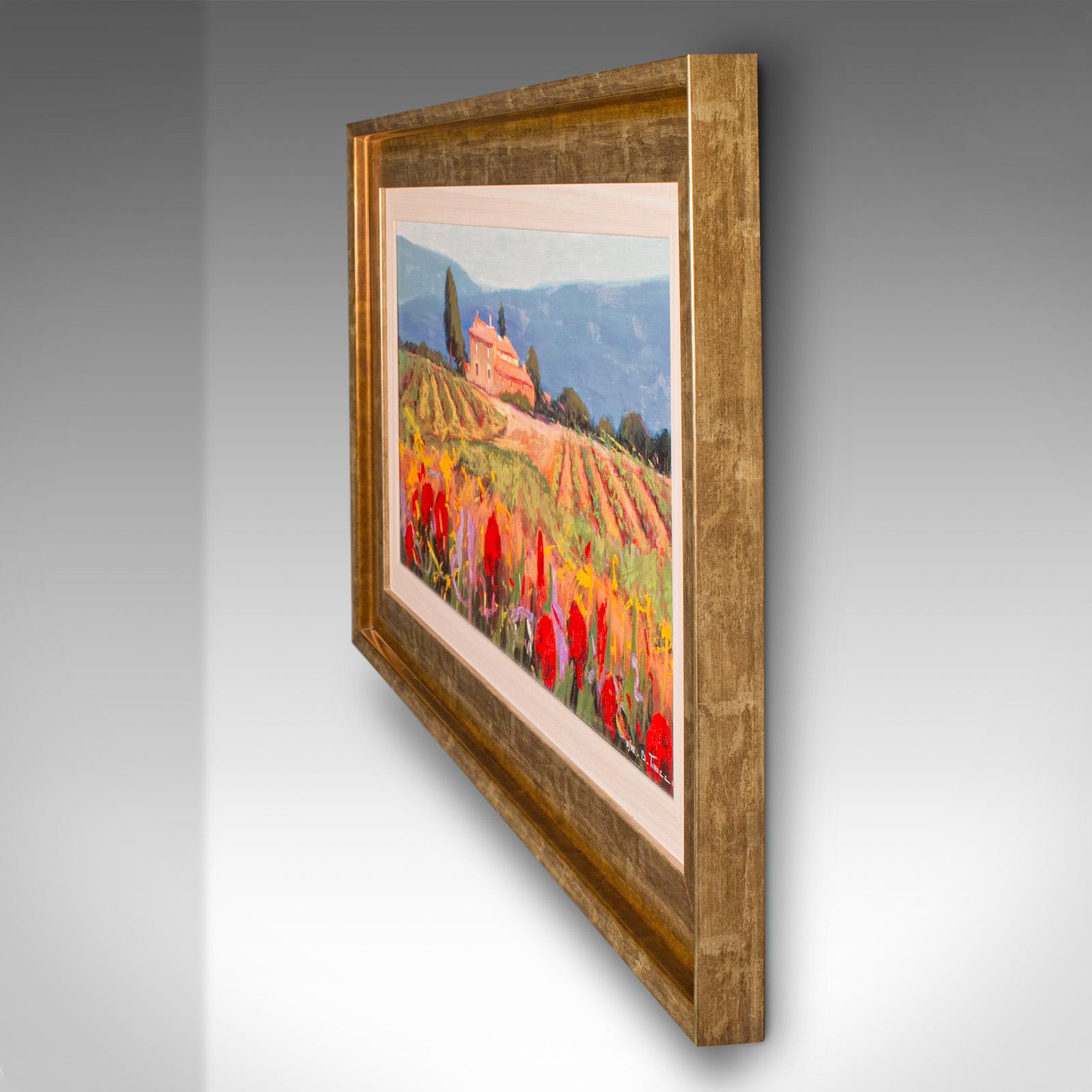Mid-Century Modern Large Vintage Tuscan Landscape, Italian, Framed Oil on Canvas, Artist Signed For Sale