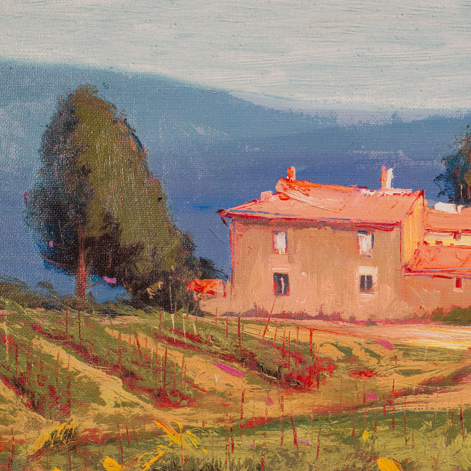 20th Century Large Vintage Tuscan Landscape, Italian, Framed Oil on Canvas, Artist Signed For Sale