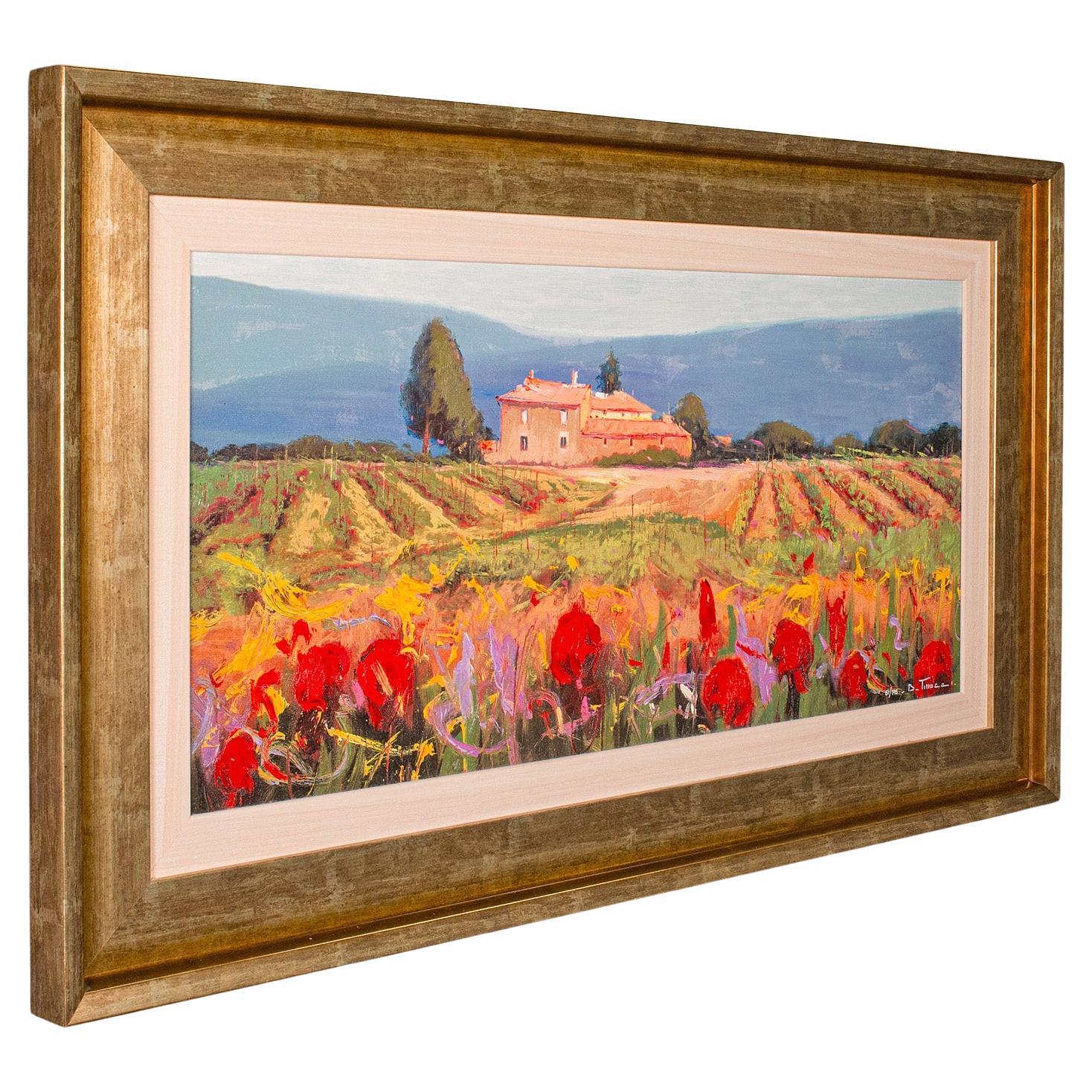 Large Vintage Tuscan Landscape, Italian, Framed Oil on Canvas, Artist Signed For Sale