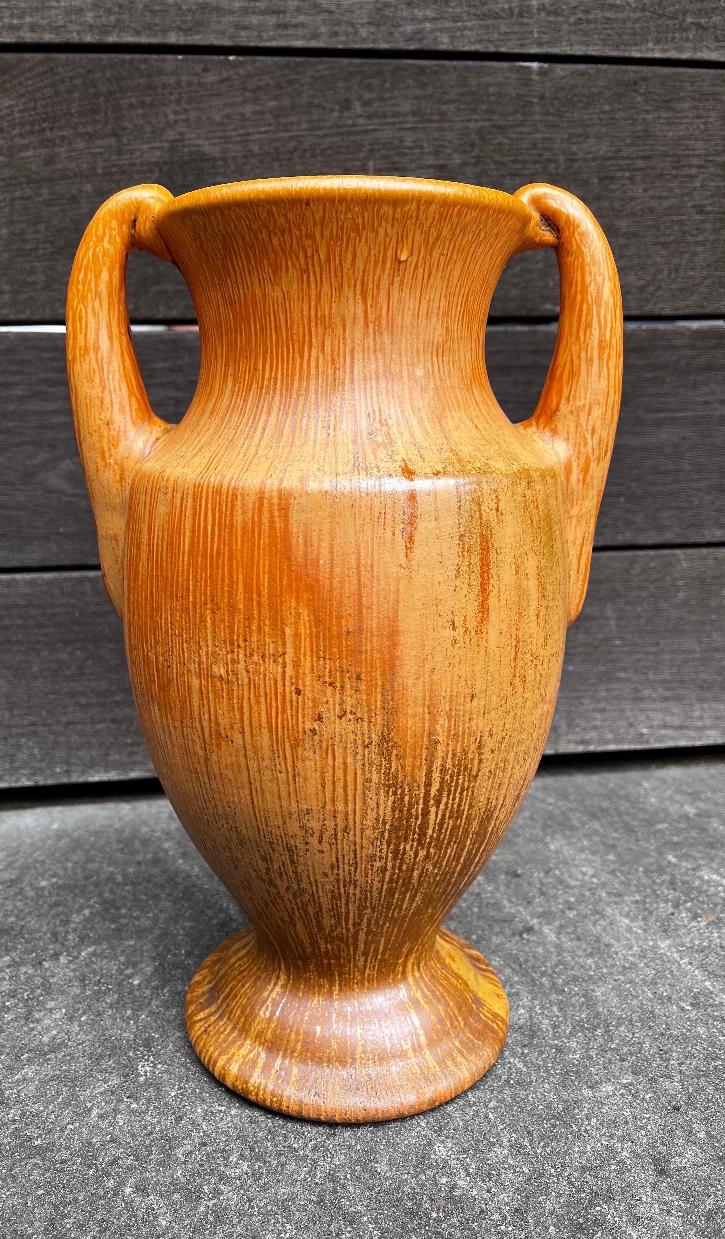 Classical Greek Large Vintage Two Handle Ceramic Vase For Sale