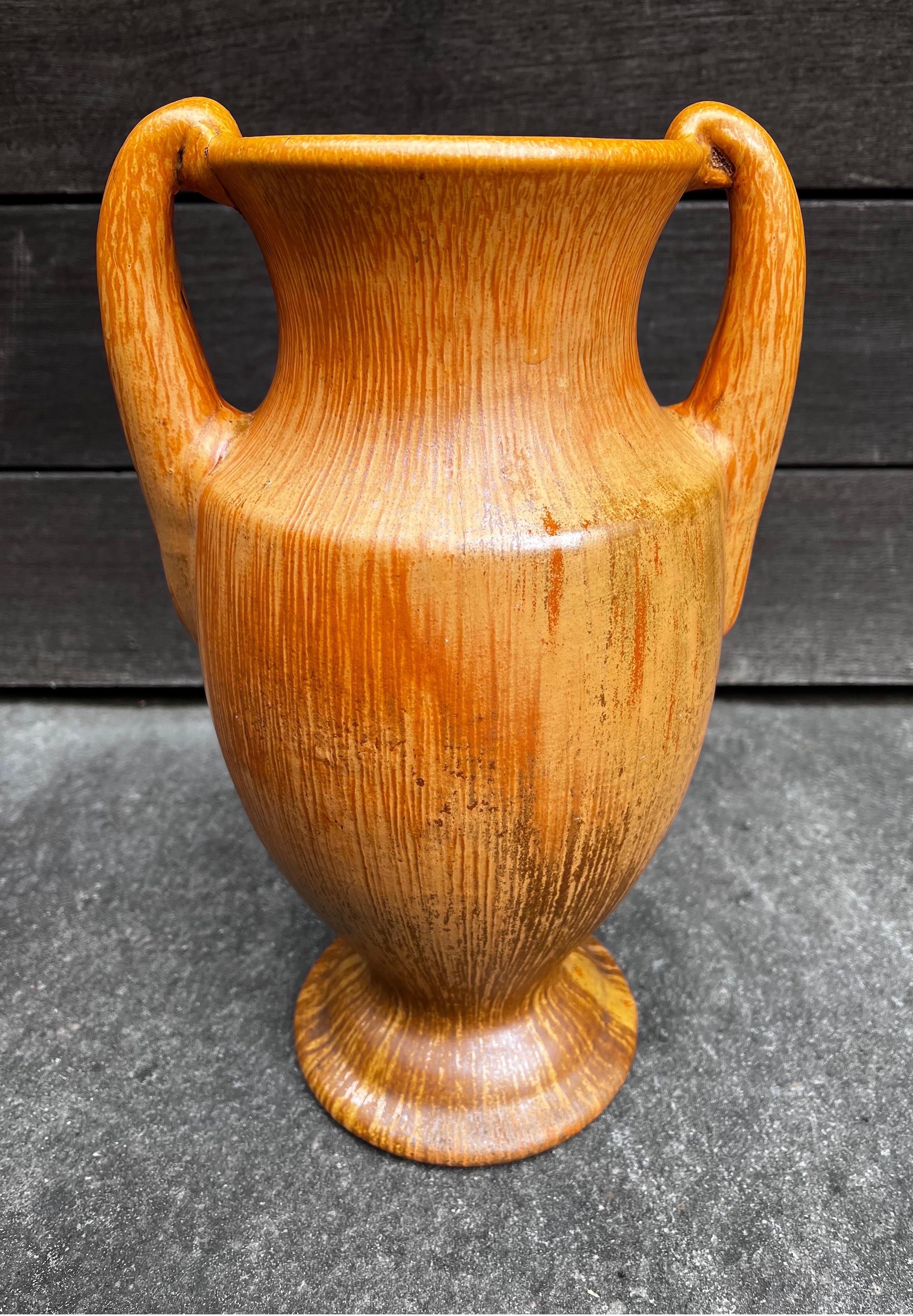 Large Vintage Two Handle Ceramic Vase In Good Condition For Sale In Philadelphia, PA