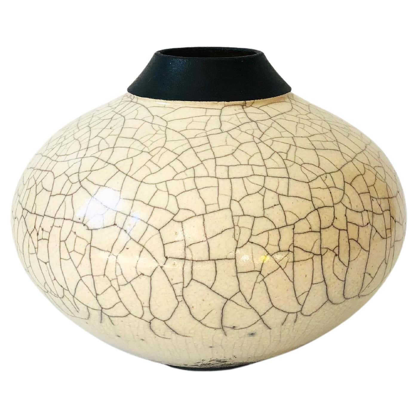 Large Vintage Two Toned Raku Pottery Vase at 1stDibs
