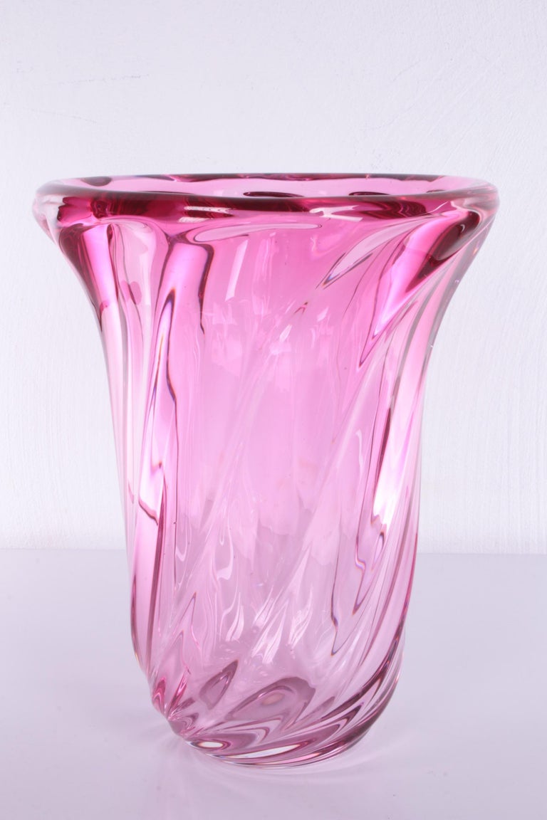 Large Vintage Val St. Lambert Crystal Vase Cranberry For Sale at 1stDibs