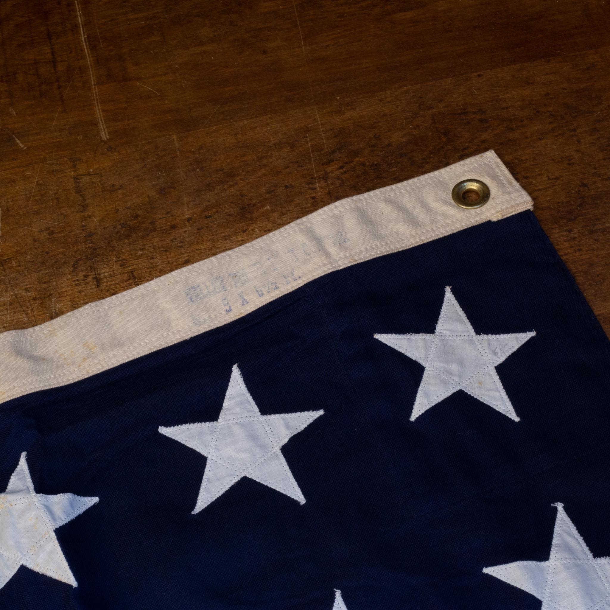 Brass Large Vintage Valley Forge American Flag with 48 Stars c.1940-1950-FREE SHIPPING For Sale