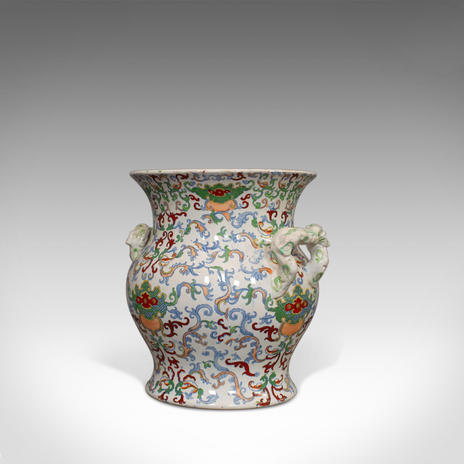 Asian Large Vintage Vase, Oriental, Ironstone, Decorative, Pot, Centrepiece