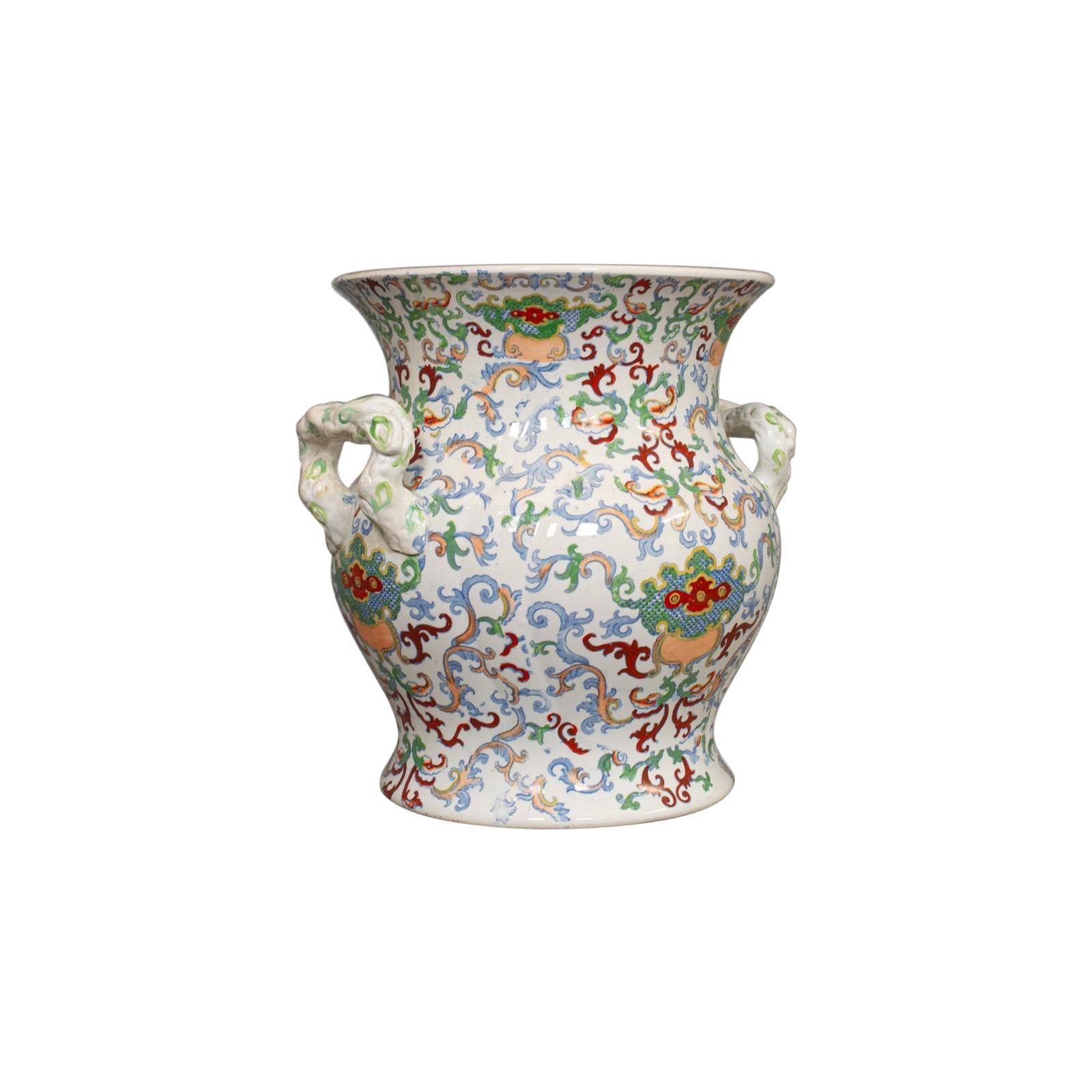 Large Vintage Vase, Oriental, Ironstone, Decorative, Pot, Centrepiece