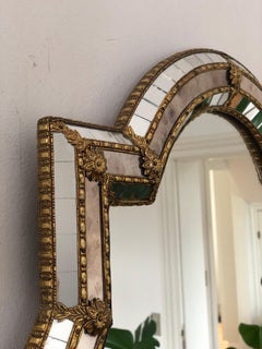 Large Vintage Venetian Brass Cartouche Mirror – Gold Hollywood Regency, Spanish