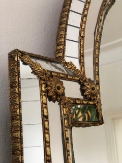 Large Vintage Venetian Brass Mirror – Gold Hollywood Regency, Spanish 1990s