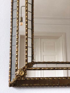 Large Vintage Venetian Brass Mirror – Gold Hollywood Regency, Spanish 1990s