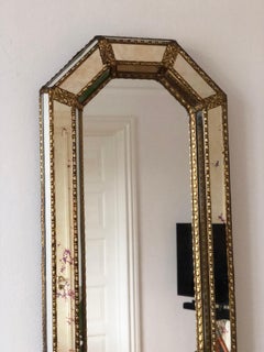 Large Vintage Venetian Full Length Brass Mirror – Gold Hollywood Regency, Spanis