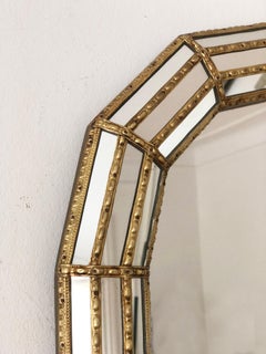 Large Vintage Venetian Full Length Brass Mirror – Gold Hollywood Regency, Spanis