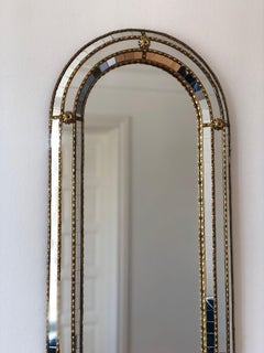 Large Vintage Venetian Full Length Brass Mirror -Gold Hollywood Regency, Spanish