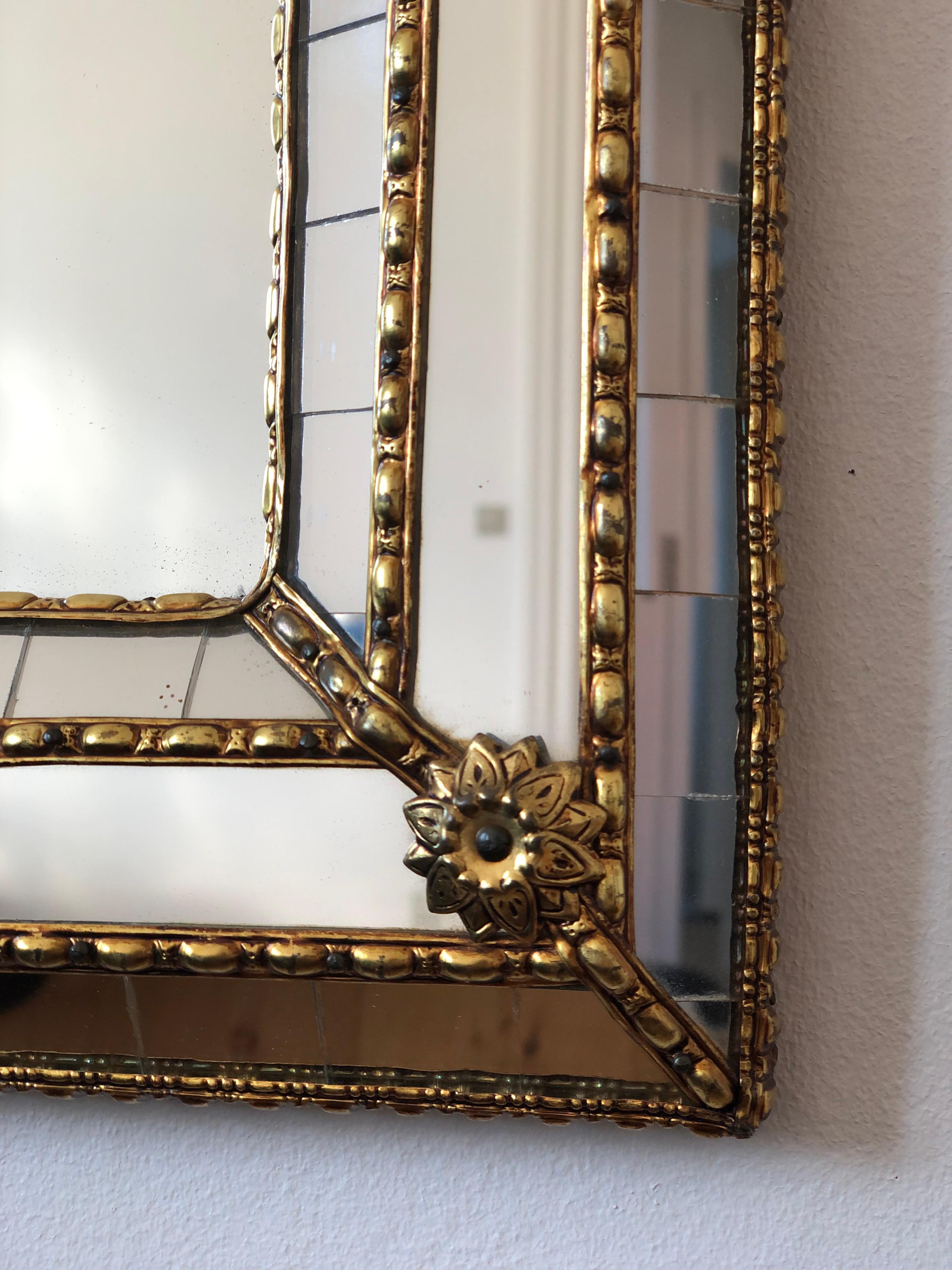 Large Vintage Venetian Full Length Mirror Hollywood Regency in Gold Spain 1980s (Spanisch) im Angebot