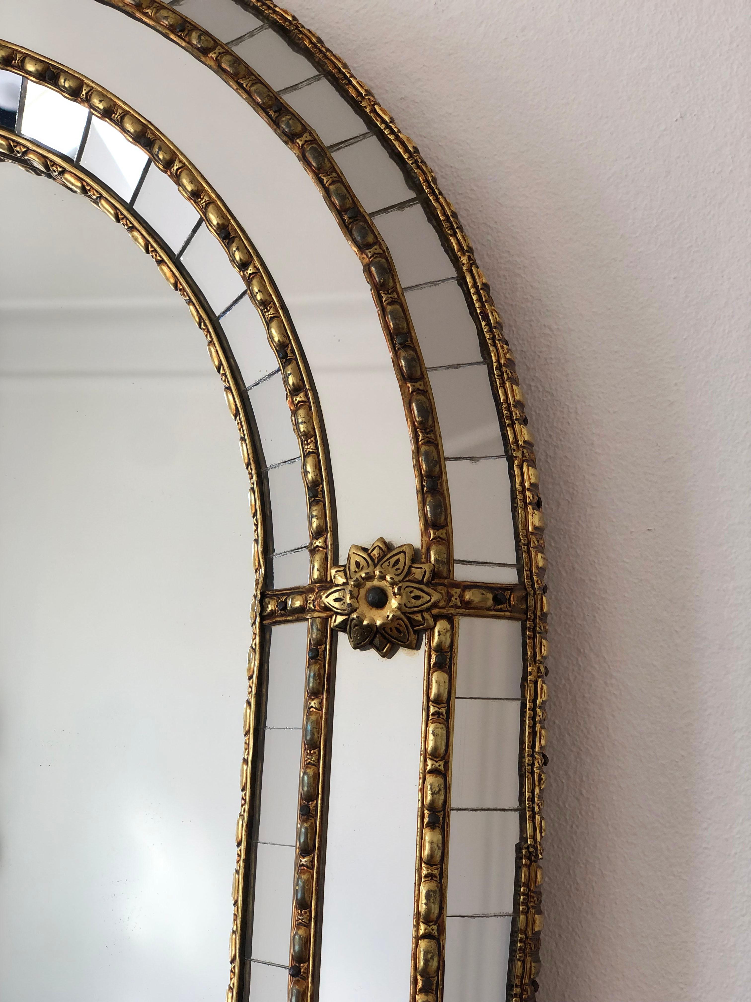 Large Vintage Venetian Full Length Mirror Hollywood Regency in Gold Spain 1980s (Handgefertigt) im Angebot