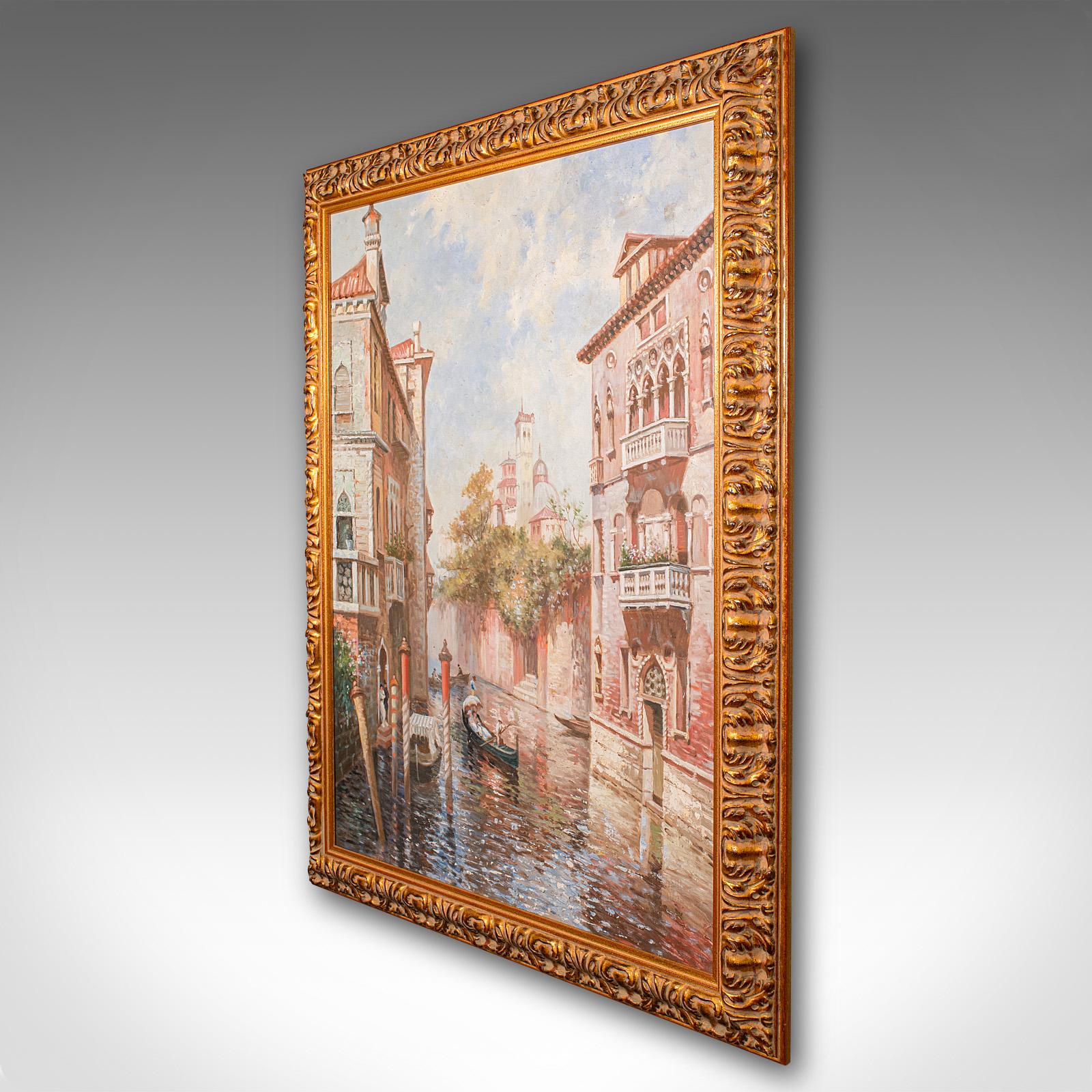 Mid-Century Modern Large Vintage Venetian Painting, Continental School, Oil on Canvas, Venice, 1980 For Sale