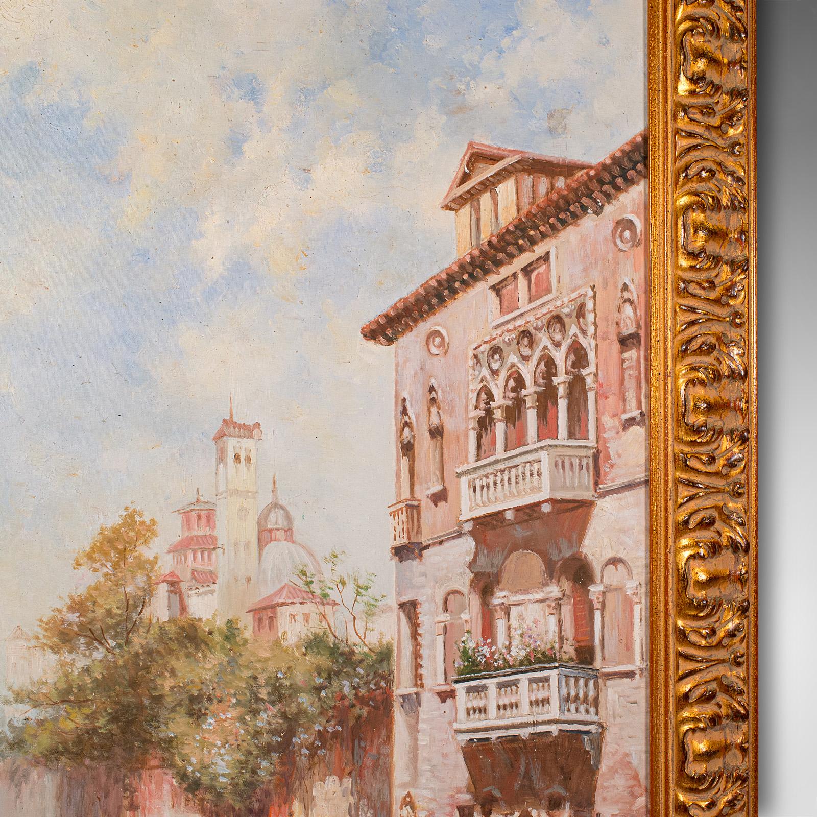 European Large Vintage Venetian Painting, Continental School, Oil on Canvas, Venice, 1980 For Sale