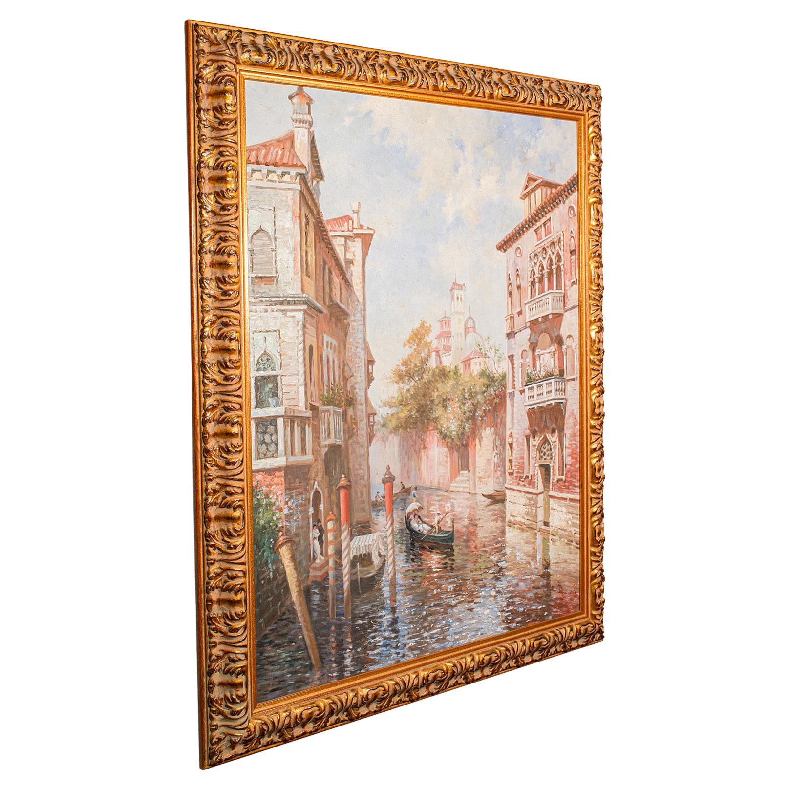 Large Vintage Venetian Painting, Continental School, Oil on Canvas, Venice, 1980 For Sale