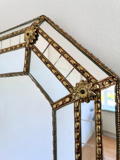 Large Vintage Venetian Rectangular Brass Mirror – Gold Hollywood Regency, Spanis